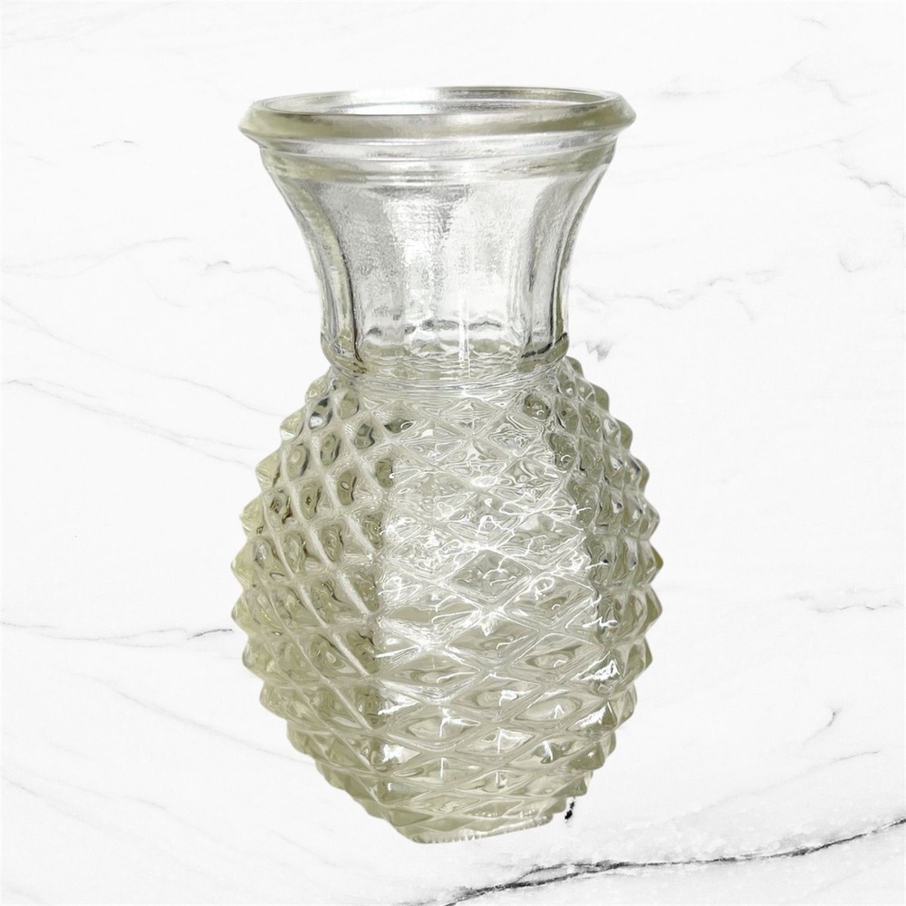 Vintage FTD Glass Pineapple Vase 5 3/4" Home Decor 1983 Flower Modernesque